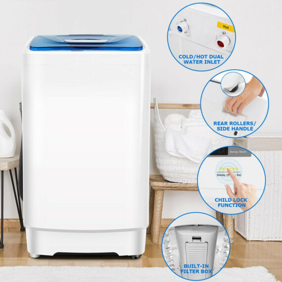 Tikmboex 17.8lb Portable Washing Machine, 8 Programs, 3 Water Temps & Levels, Compact for Small Spaces