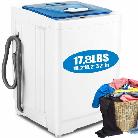 Tikmboex 17.8lb Portable Washing Machine, 8 Programs, 3 Water Temps & Levels, Compact for Small Spaces