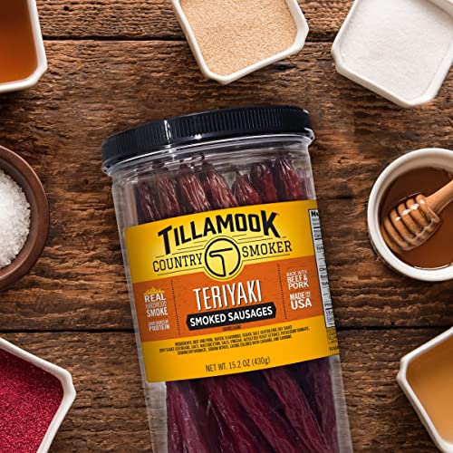 Tillamook Country Smoker Real Hardwood Smoked Sausages Teriyaki 15.2 Ounce Tall Jar 20 Count