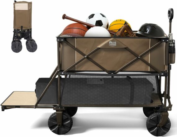 TIMBER RIDGE 400L Large Capacity Folding Double Decker Wagon, 54" Extra Long Extender Wagon Cart