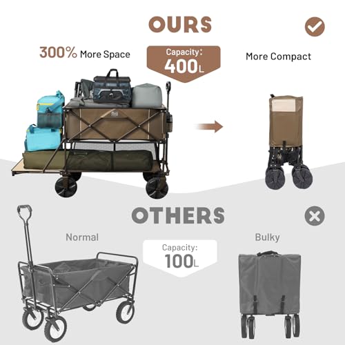 TIMBER RIDGE 400L Large Capacity Folding Double Decker Wagon, 54" Extra Long Extender Wagon Cart