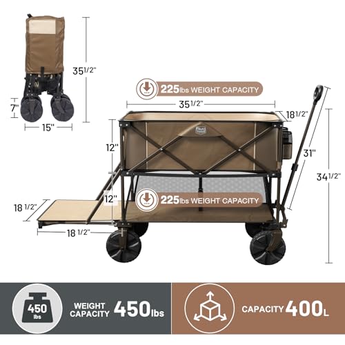 TIMBER RIDGE 400L Large Capacity Folding Double Decker Wagon, 54" Extra Long Extender Wagon Cart
