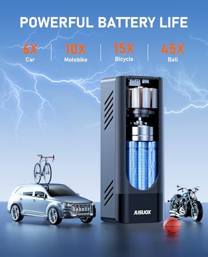 Tire Inflator Portable Air Compressor 150PSI Cordless Air Pump for Car Tires Battery & 12V DC Dual Power Electric Bike Tire Pump with Digital Pressure Gauge LED Light for Motorcycle Ball