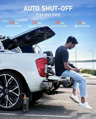 Tire Inflator Portable Air Compressor 150PSI Cordless Air Pump for Car Tires Battery & 12V DC Dual Power Electric Bike Tire Pump with Digital Pressure Gauge LED Light for Motorcycle Ball