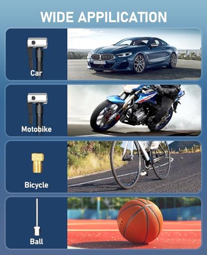 Tire Inflator Portable Air Compressor 150PSI Cordless Air Pump for Car Tires Battery & 12V DC Dual Power Electric Bike Tire Pump with Digital Pressure Gauge LED Light for Motorcycle Ball