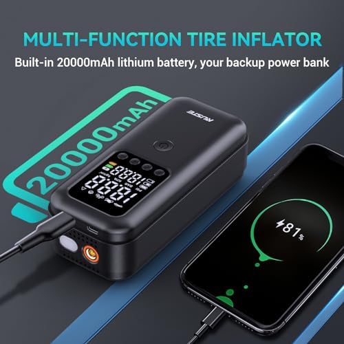 Tire Inflator Portable Air Compressor 3X Faster Cordless Air Pump 20000mAh for Inflatables 12V DC Bike Pump Digital 150PSI Pressure Gauge LED Light for Car Bicycle Ball Car Accessories