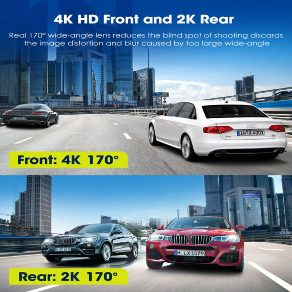 TOGUARD 4K Dash Cam with 5GHz WiFi, GPS, Night Vision, Touch Screen & 64GB Card - Front & Rear Cameras