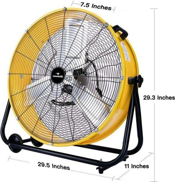 Tornado 24 Inch Grade UL Listed High Velocity Movement Heavy Duty Drum 3 Speed Air Circulator Fan 7800 CFM-Industrial, Commercial, Residential, and Greenhouse Use, Yellow