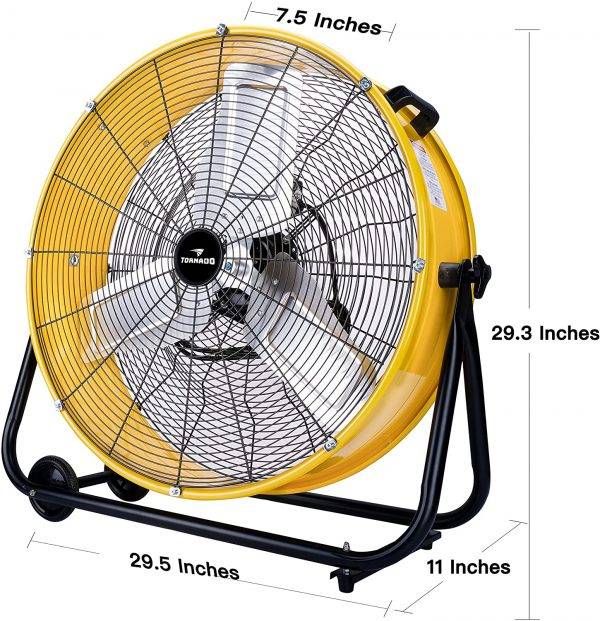 Tornado 24 Inch Grade UL Listed High Velocity Movement Heavy Duty Drum 3 Speed Air Circulator Fan 7800 CFM-Industrial, Commercial, Residential, and Greenhouse Use, Yellow