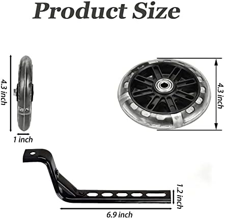 Training Wheels for Children's Bicycle Stabiliser Flash Mute Wheel Bicycle Stabiliser Mounted Kit for 12 14 16 18 20 Inch Bike 1 Pair (Black)