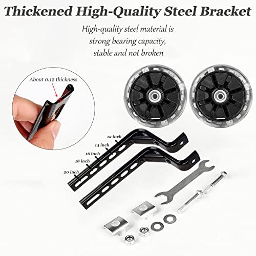 Training Wheels for Children's Bicycle Stabiliser Flash Mute Wheel Bicycle Stabiliser Mounted Kit for 12 14 16 18 20 Inch Bike 1 Pair (Black)