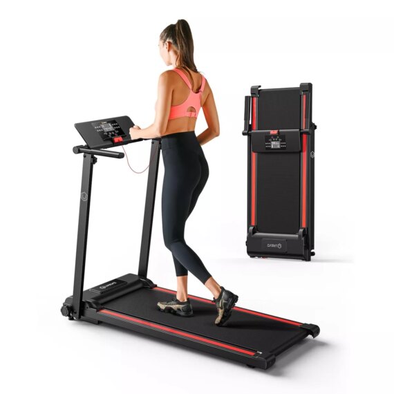 UREVO Folding Mini Electric Treadmill - Black/Red