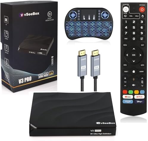 V3 Pro vSee 2024 Newest Smart Android 11 TV Box with Voice Remote Control  Mini Keyboard and HDMI Cable  4GB RAM  64GB ROM