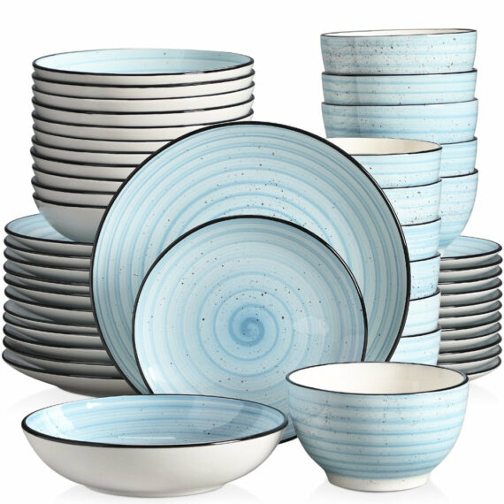 Vancasso 48-Piece Stoneware Dinnerware Set, Blue, Service for 12, Microwave & Dishwasher Safe