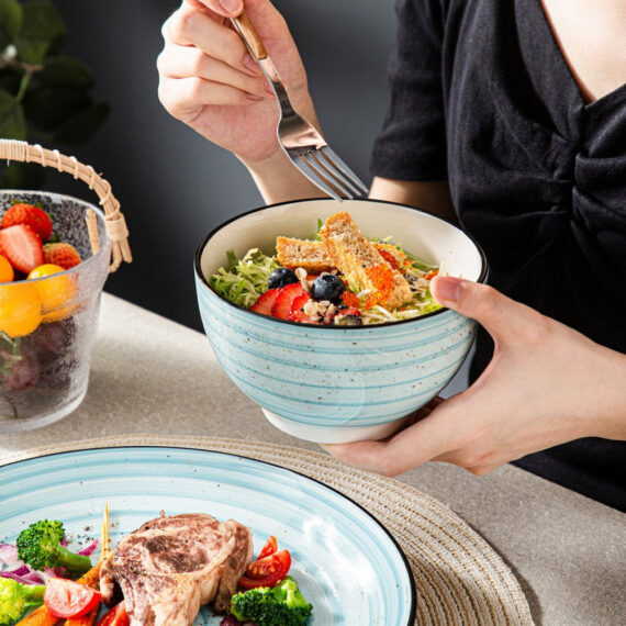 Vancasso 48-Piece Stoneware Dinnerware Set, Blue, Service for 12, Microwave & Dishwasher Safe