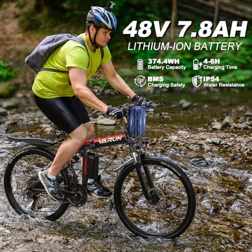 VARUN Electric Bike - Foldable Ebikes for Adults Peak 750W Motor?Folding Electric Bikes with 48V Removable Battery? Up to 20+ MPH & 50 Mile Range  21-Speed Gears & Dual Hydraulic Suspension