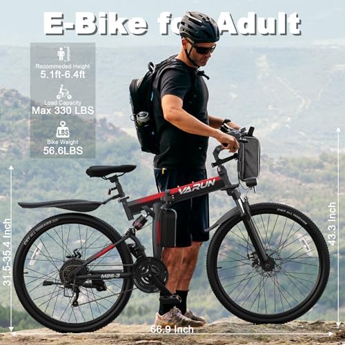VARUN Electric Bike - Foldable Ebikes for Adults Peak 750W Motor?Folding Electric Bikes with 48V Removable Battery? Up to 20+ MPH & 50 Mile Range  21-Speed Gears & Dual Hydraulic Suspension