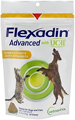 Vetoquinol Flexadin Advanced Dog Hip and Joint Supplement with UC-II Collagen  One Chew a Day Hip and Joint Support Chew for Dogs and Cats  Clinically Proven Vet-Approved Formula  60 Chews