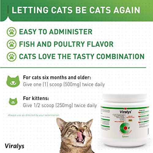 Vetoquinol Viralys L-Lysine Supplement for Cats - Cats & Kittens of All Ages - Immune Health - Sneezing  Runny Nose  Squinting  Watery Eyes - Flavored Lysine Powder