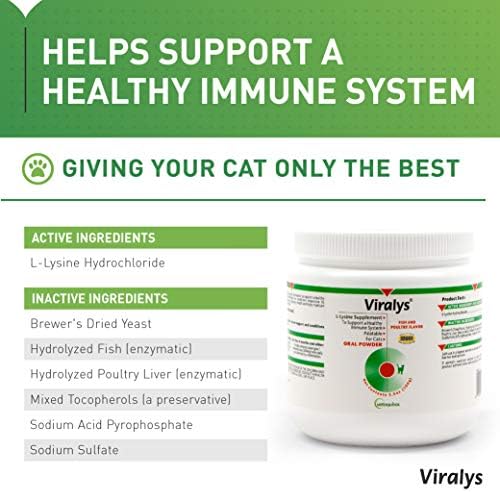 Vetoquinol Viralys L-Lysine Supplement for Cats – Cats & Kittens of All Ages – Immune Health – Sneezing  Runny Nose  Squinting  Watery Eyes – Flavored Lysine Powder