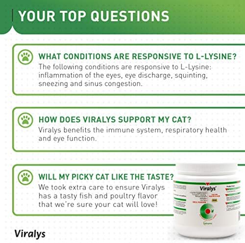 Vetoquinol Viralys L-Lysine Supplement for Cats - Cats & Kittens of All Ages - Immune Health - Sneezing  Runny Nose  Squinting  Watery Eyes - Flavored Lysine Powder