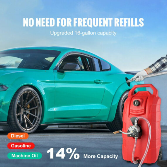 VEVOR 16 Gallon Portable Fuel Caddy with 6" Wheels & Metal Hose for Gasoline/Diesel