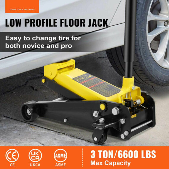 VEVOR 3 Ton Low Profile Floor Jack, Steel Hydraulic Pump, Wide Lift Range, Durable & Easy Operation