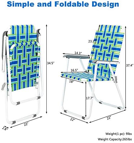 VINGLI Camping Blue Chair | Webbed | Folding | Patio Lawn Outdoor Beach Yard Garden Dining | Set of 2 | Classic