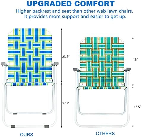 VINGLI Camping Blue Chair | Webbed | Folding | Patio Lawn Outdoor Beach Yard Garden Dining | Set of 2 | Classic