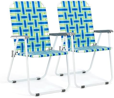 VINGLI Camping Blue Chair | Webbed | Folding | Patio  Lawn  Outdoor  Beach  Yard  Garden  Dining | Set of 2 | Classic