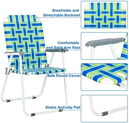 VINGLI Camping Blue Chair | Webbed | Folding | Patio Lawn Outdoor Beach Yard Garden Dining | Set of 2 | Classic