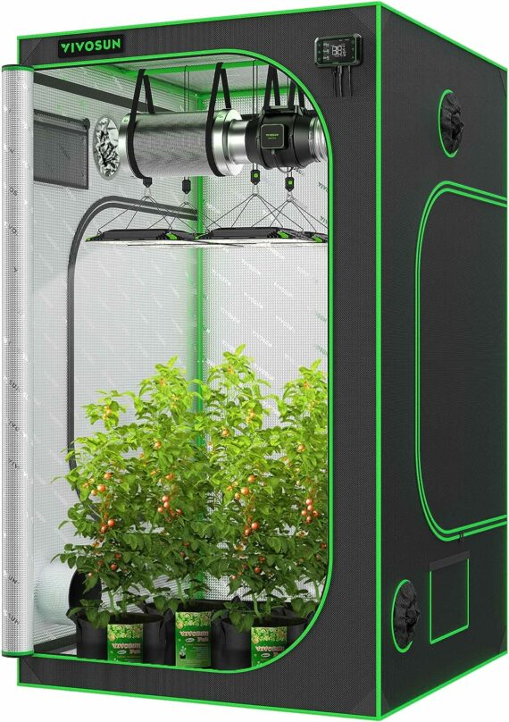 VIVOSUN 4x4 Grow Tent, 48"x48"x80" High Reflective Mylar with Observation Window and Floor Tray