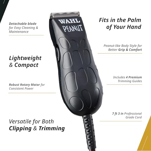 Wahl Professional Black Peanut Trimmer  Compact Hair Clipper/Trimmer  Lightweight & Compact  Corded