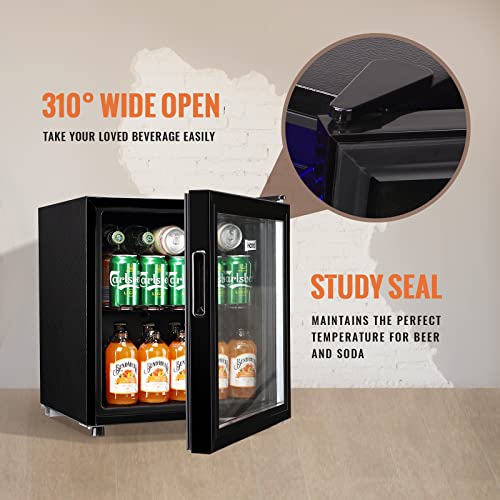 WANAI Beverage Cooler Refrigerator, Energy-Efficient, Black Stainless Steel, Blue LED, Adjustable Temp, for Home & Bar