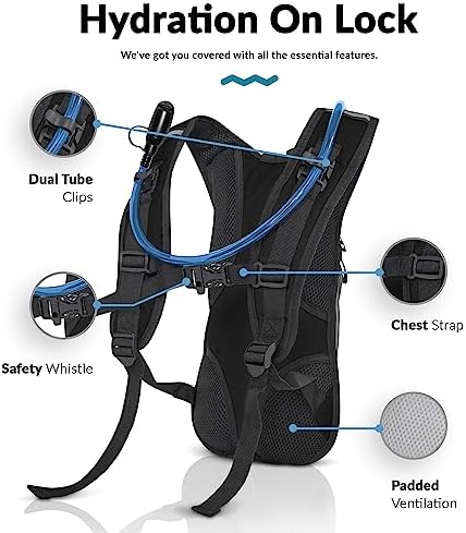 Water Buffalo Hydration Backpack - Lightweight Hydration Pack with 2L Water Bladder - Water Backpack for Hiking  Running  Biking  and Raves - Road Runner 12L Hydropack Backpack