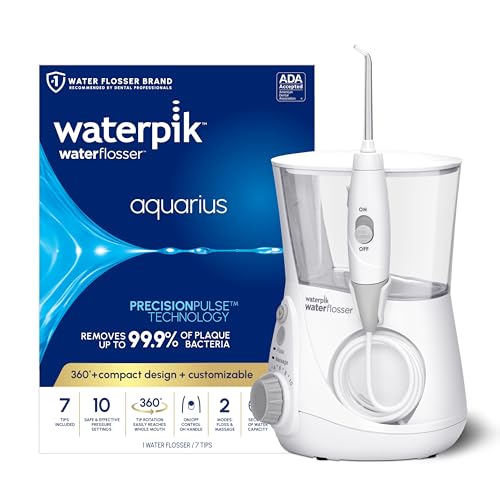 Waterpik Aquarius Water Flosser Professional For Teeth  Gums  Braces  Dental Care  Electric Power With 10 Settings  7 Tips For Multiple Users And Needs  ADA Accepted  White WP-660  Packaging May Vary