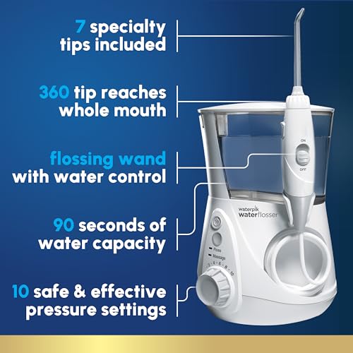 Waterpik Aquarius Water Flosser Professional For Teeth  Gums  Braces  Dental Care  Electric Power With 10 Settings  7 Tips For Multiple Users And Needs  ADA Accepted  White WP-660  Packaging May Vary