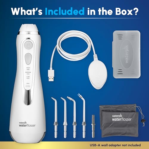 Waterpik Cordless Advanced 2.0 Water Flosser For Teeth  Gums  Braces  Dental Care With Travel Bag and 4 Tips  ADA Accepted  Rechargeable  Portable  and Waterproof  White WP-580  Packaging May Vary