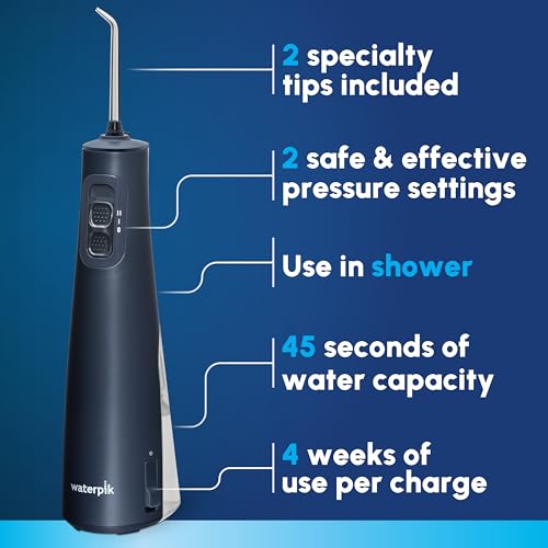 Waterpik Cordless Pulse Rechargeable Portable Water Flosser for Teeth  Gums  Braces Care and Travel with 2 Flossing Tips  Waterproof  ADA Accepted  WF-20 Blue  Packaging May Vary
