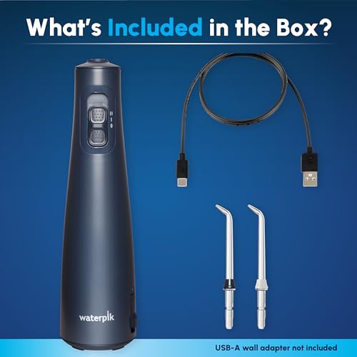 Waterpik Cordless Pulse Rechargeable Portable Water Flosser for Teeth Gums Braces Care and Travel with 2 Flossing Tips Waterproof ADA Accepted WF-20 Blue Packaging May Vary