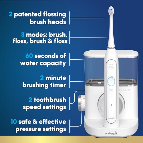 Waterpik Sonic-Fusion 2.0 Professional Flossing Toothbrush  Electric Toothbrush and Water Flosser Combo In One  White SF-04  Packaging May Vary