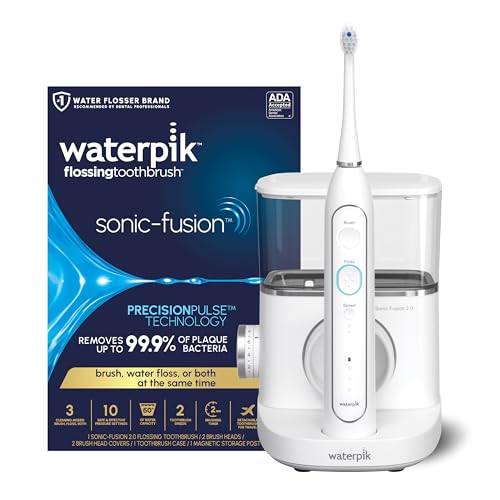 Waterpik Sonic-Fusion 2.0 Professional Flossing Toothbrush  Electric Toothbrush and Water Flosser Combo In One  White SF-04  Packaging May Vary