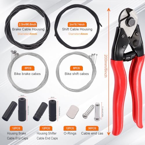 weideer 87 Pcs Stainless Steel Wire Cutter Bike Brake Cable Housing Shifter Cable Housing Universal Bike Cable Kit Bicycle Brake Cable Shift Cable with Bike Cable End Caps O-Rings
