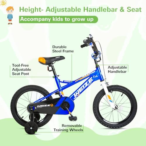 WEIZE Kids Bike 16 20 Inch Children Bicycle for Boys Girls Ages 4-12 Years Old  Rider Height 38-60 Inch  Coaster Brake  Multiple Color Options