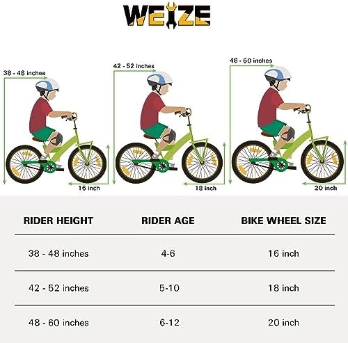 WEIZE Kids Bike 16 20 Inch Children Bicycle for Boys Girls Ages 4-12 Years Old  Rider Height 38-60 Inch  Coaster Brake  Multiple Color Options
