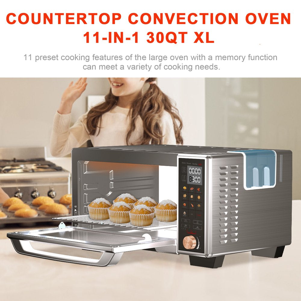WHALL 30QT Air Fryer Toaster Oven, 11-in-1 Convection & Steam, Touchscreen, Stainless Steel