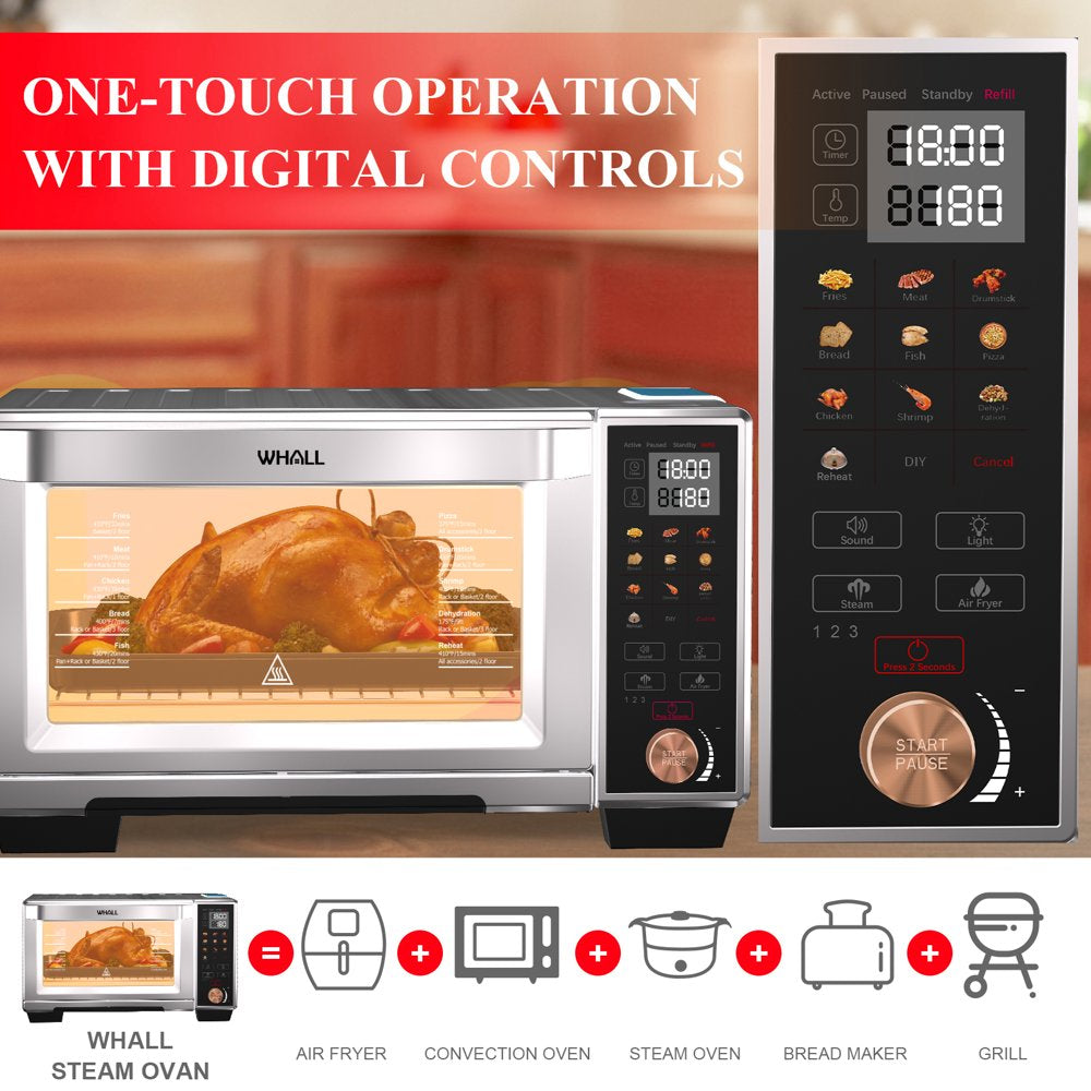 WHALL 30QT Air Fryer Toaster Oven, 11-in-1 Convection & Steam, Touchscreen, Stainless Steel
