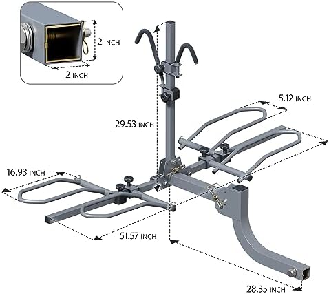 WILDROAD Hitch Bike Rack  Wobble Free Smart Tilting Bike Rack  Foldable 2-Bike Rack for Standard  Fat Tire and E-Bike  2-Bike 180 lbs Capacity  Fits 2-inch Receiver