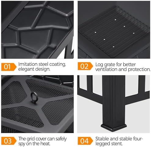 Yaheetech Multifunctional Fire Pit Table 32in Square Metal Firepit Stove Backyard Patio Garden Fireplace for Camping Outdoor Heating Bonfire and Picnic