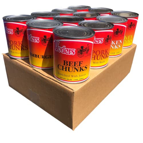 Yoder's Canned Premium Variety Pack (Beef  Chicken  Hamburger  Turkey  Pork  Pork Sausage) 12 Cans/Full Case